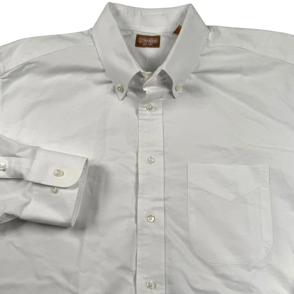 Gitman Bros Button Down Shirt Mens 18 35 White Oxford Cloth Made in USA Vintage